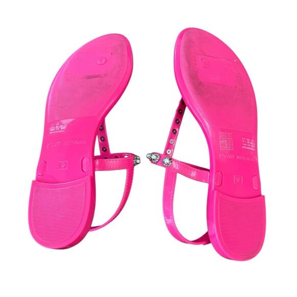 Stuart Weitzman Goldie Pearl Crystal Jelly Sandal Neon Pink - Sz 9 - Picture 6 of 7